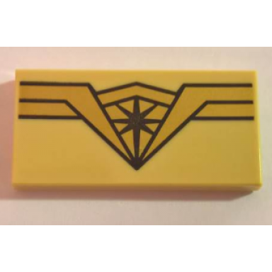 tan tile 2 x 4 with wonder woman logo with black star in center pattern