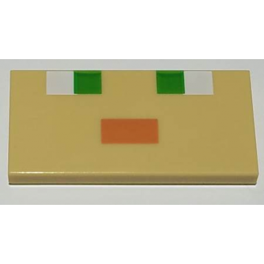 tan tile 2 x 4 with white and green squares and orange rectangle minecraft alex face pattern