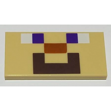 tan tile 2 x 4 with white and purple squares dark orange rectangle and dark brown mouth shape minecraft steve face pattern