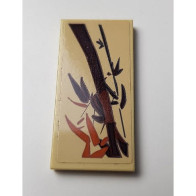 tan tile 2 x 4 with dark brown and orange asian flower and bamboo decoration pattern 1 sticker - set 70618