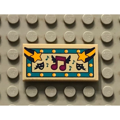 tan tile 2 x 4 with theater stars and music notes pattern sticker - set 41334