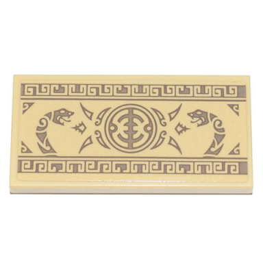tan tile 2 x 4 with mural with geometric scrollwork round symbol and 2 anacondrai serpents pattern sticker - set 71741