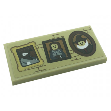 tan tile 2 x 4 with 3 portrait pictures and bricks pattern sticker - set 71043