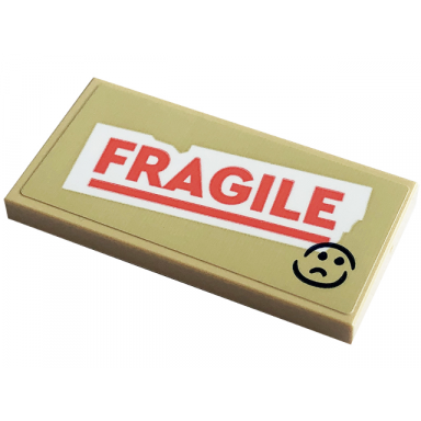 tan tile 2 x 4 with sad face and coral fragile on white background pattern sticker - set 41741