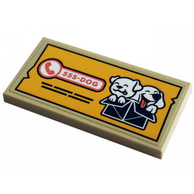 tan tile 2 x 4 with white dogs in dark blue box coral 555-dog and telephone on bright light orange background pattern sticker - set 41741