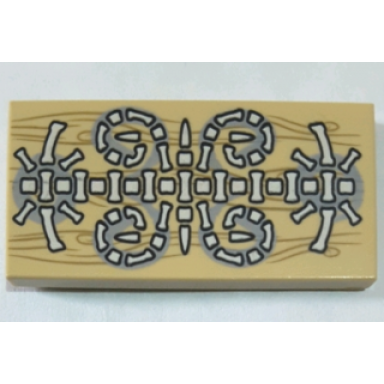 tan tile 2 x 4 with bones design over wood grain pattern