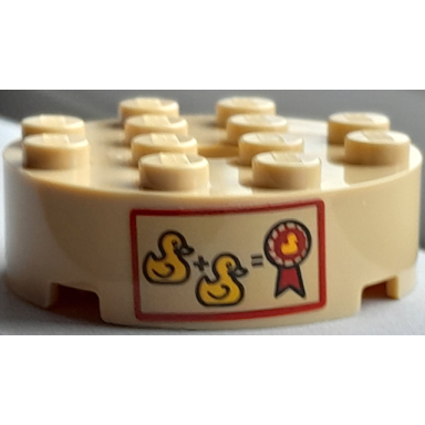 tan brick round 4 x 4 with hole with 2 yellow ducklings and red medal pattern sticker - set 40529
