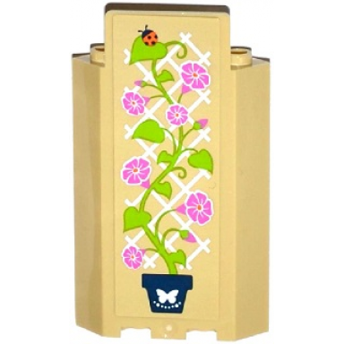 tan panel 3 x 3 x 6 corner wall without bottom indentations with lattice potted plant white butterfly and ladybird pattern sticker - set 41108