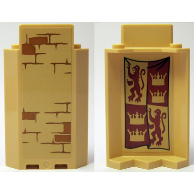 tan panel 3 x 3 x 6 corner wall without bottom indentations with bricks type 3 outside and gryffindor banner inside pattern stickers - set 75953