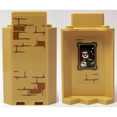 tan panel 3 x 3 x 6 corner wall without bottom indentations with bricks type 2 outside and portrait of woman and dog inside pattern stickers - set 75953