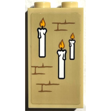 tan panel 1 x 2 x 3 with side supports - hollow studs with 3 candles and bricks pattern 1 sticker - set 76399