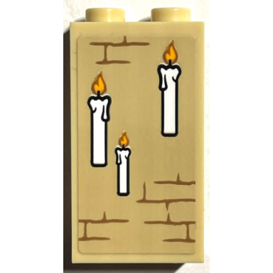 tan panel 1 x 2 x 3 with side supports - hollow studs with 3 candles and bricks pattern 2 sticker - set 76399