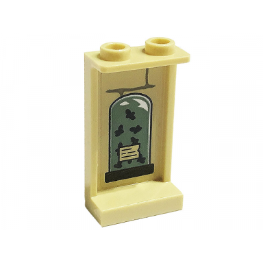 tan panel 1 x 2 x 3 with side supports - hollow studs with bricks jar with label and flying insects pattern on inside sticker - set 76397