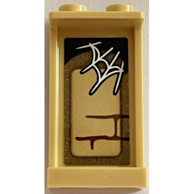 tan panel 1 x 2 x 3 with side supports - hollow studs with white spider web mortar and shadow pattern on inside sticker - set 76401
