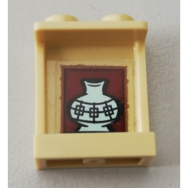 tan panel 1 x 2 x 2 with side supports - hollow studs with white vase on reddish brown background pattern sticker - set 75551