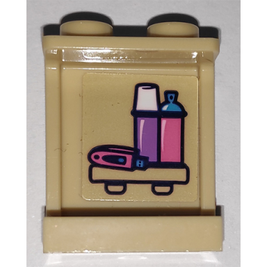 tan panel 1 x 2 x 2 with side supports - hollow studs with usb flash drive and flasks pattern on inside sticker - set 41340