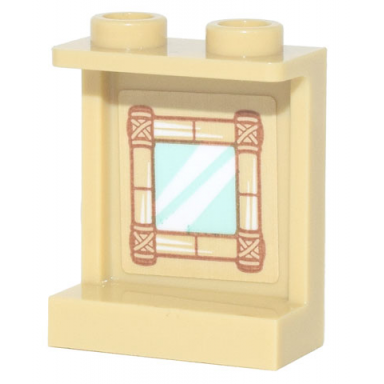 tan panel 1 x 2 x 2 with side supports - hollow studs with bamboo window frame and glass with reflections pattern sticker - set 41700