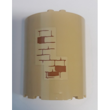tan cylinder half 3 x 6 x 6 with 1 x 2 cutout with brick wall with medium nougat mortar on tan background pattern sticker - set 75948
