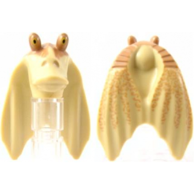 tan minifigure head modified sw gungan flat eyes with nougat top pattern