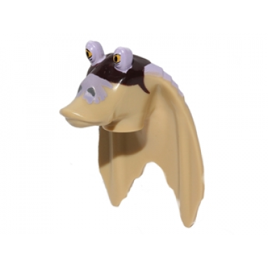 tan minifigure head modified sw gungan flat eyes with lavender top and dark brown mask pattern