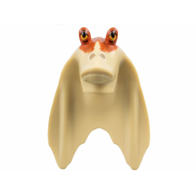 tan minifigure head modified sw gungan flat eyes with dark orange top pattern