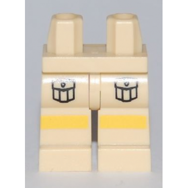 tan hips and legs with cargo pockets front and yellow stripes pattern