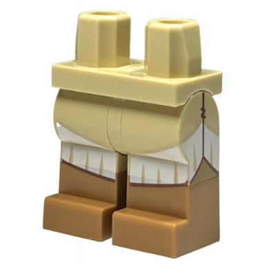 tan hips and legs with molded medium nougat lower legs boots and printed tan dress end with white frills pattern