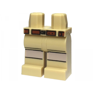 tan hips and legs with light nougat knee stripes and reddish brown belt with buckle pattern