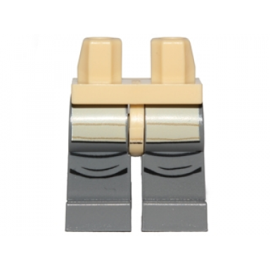 tan hips and dark bluish gray legs with tan leggings with dark tan horizontal lines black creases on knees pattern
