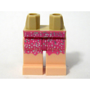 tan hips and light nougat legs with dark pink skirt with silver flecks pattern
