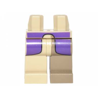tan hips and 1 dark tan left leg 1 tan right leg with long dark purple vest pattern