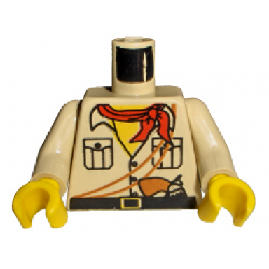 tan torso shirt with buttons and pockets black belt with buckle red neckerchief brown ropes pistol yellow neck pattern tan arms yellow hands