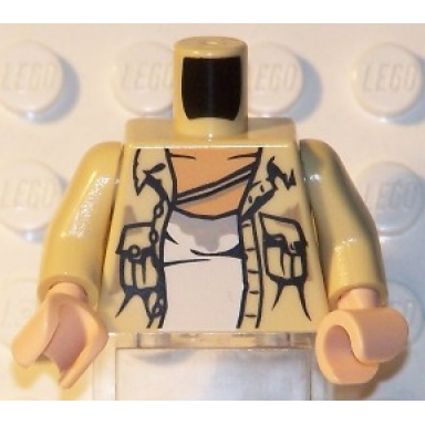 tan torso open shirt with 2 pockets undershirt and stains pattern tan arms light nougat hands