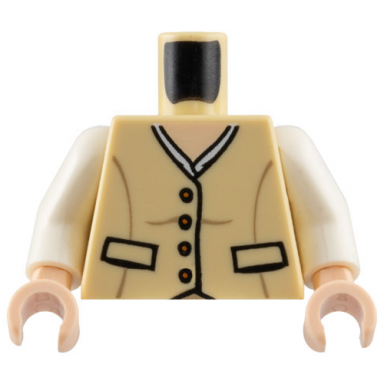 tan torso female vest with pockets and dark orange buttons light nougat neck pattern white arms light nougat hands