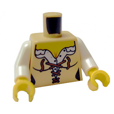 tan torso castle fantasy era corset with reddish brown laces female neckline pattern white arms yellow hands