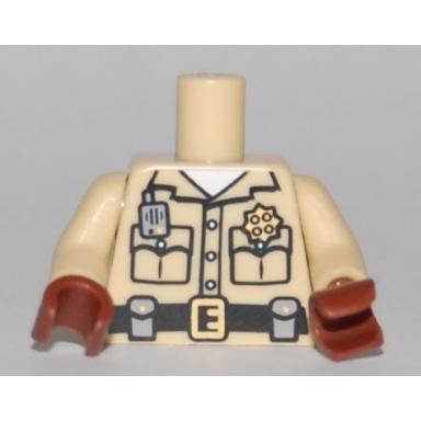 tan torso shirt button down with pockets radio badge and belt pattern tan arms reddish brown hands