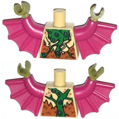 tan torso bat with vestigial minifigure arms green and purple vein and dark orange fur pattern magenta arms with wings olive green hands