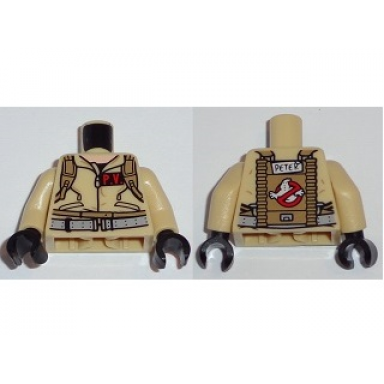 tan torso ghostbusters jumpsuit with p.v id badge and peter on reverse pattern tan arms black hands