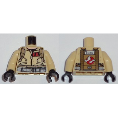 tan torso ghostbusters jumpsuit with e.s id badge and egon on reverse pattern tan arms black hands