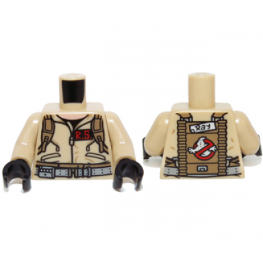 tan torso ghostbusters jumpsuit with r.s id badge and ray on reverse pattern tan arms black hands