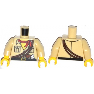 tan torso shirt with buttons and pockets black belt with buckle red neckerchief reddish brown ropes pistol yellow neck pattern tan arms yellow hands
