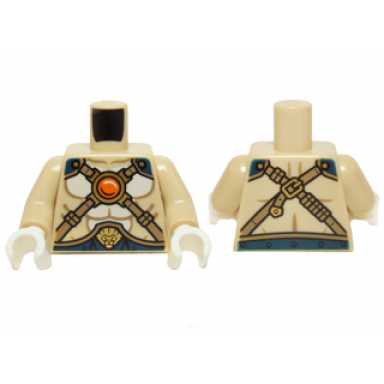 tan torso chima bare chest with body lines gold crossing straps and blue round jewel chi pattern tan arms white hands