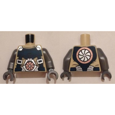 tan torso dark blue harness with silver buckles copper turbine on front silver turbine on back pattern flat silver arms dark bluish gray hands