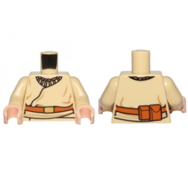 tan torso sw layered shirt brown belt with gold buckle pouches on reverse pattern tan arms light nougat hands