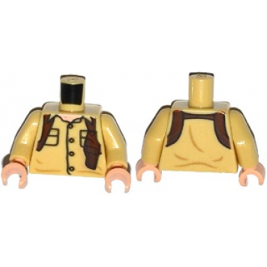 tan torso shirt with 4 buttons flap pockets open collar and brown holster pattern tan arms light nougat hands