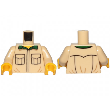 tan torso shirt with black outlined pockets and dark green collar pattern tan arms yellow hands