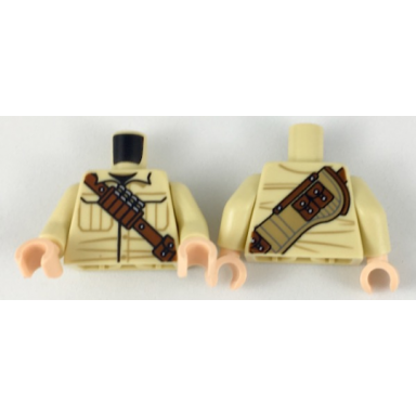 tan torso shirt with pockets reddish brown shoulder belt with shells and pouches dark tan rifle holster on back pattern tan arms light nougat hands