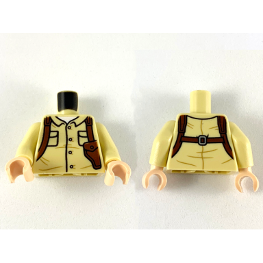 tan torso button up shirt with pockets and reddish brown shoulder holster pattern tan arms light nougat hands