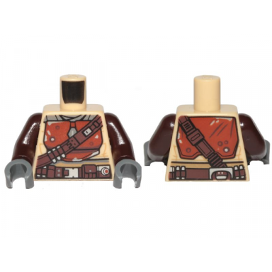 tan torso sw mandalorian armor dark orange plates with dark brown bandolier and utility belt pattern din djarin dark brown arms dark bluish gray hands