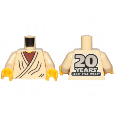 tan torso sw layered shirt old obi-wan yellow neck with 20 years lego star wars on back pattern tan arms yellow hands